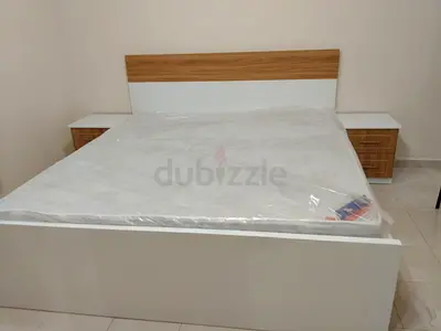 White and Wood Double Bed with Two Matching Nightstands