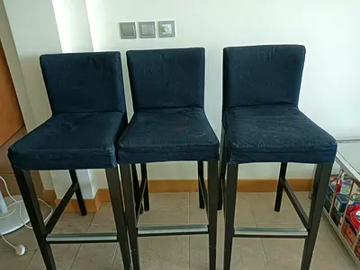 Set of 3 Dark Blue Bar Stools with Backrest