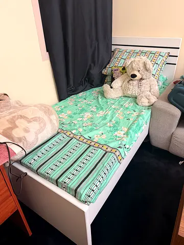 Single size bed frame with modern slatted headboard - good condition with mattress