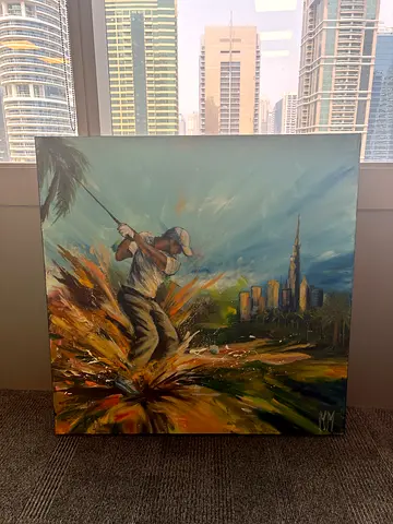 Original Oil Painting 1/1 by M&M - Dubai Hills with downtown in the background. 91.5cm x 91.5cm