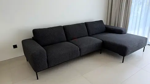 Modern Dark Grey Corner Sofa with Chaise - Good Condition