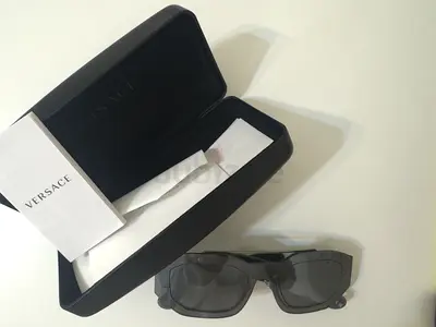 Versace black rectangular sunglasses with hard case