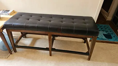 Wooden Bench with Padded Black Leather Seat — Sturdy Dining/Entry Bench