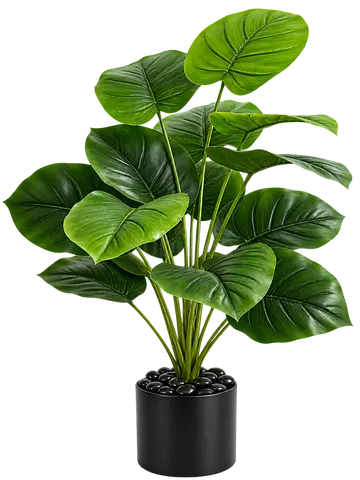 Artificial Plain Monstera Plant, 75 cm Tall, 18 Green Leaves with Black Pot