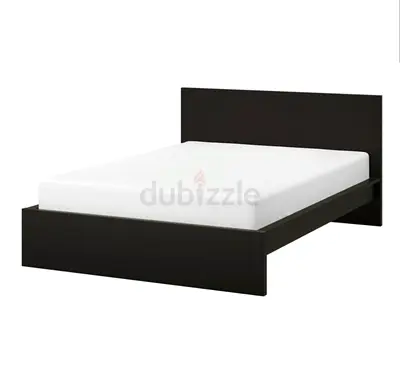 Simple dark wood double bed frame with headboard - good condition