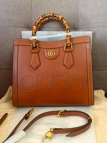 Gucci Calfskin Leather Diana Bamboo Tote Bag Brown