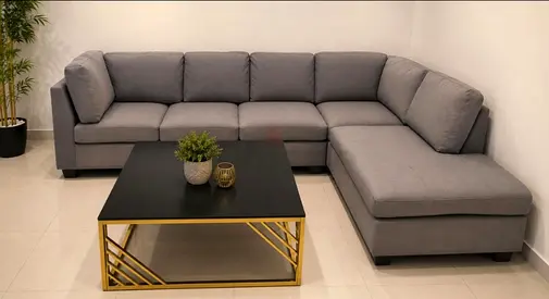 Large L-shaped Grey Fabric Corner Sofa — Comfortable Modern Sectional