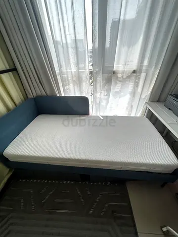 IKEA Blue fabric single sofa bed with mattress - good condition. 94*200. Bonus bed linen