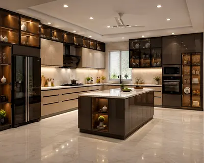 Modern high-gloss kitchen with island