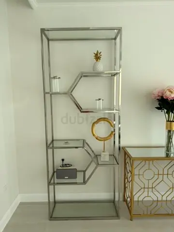 2 x Chrome Glass Shelf Units