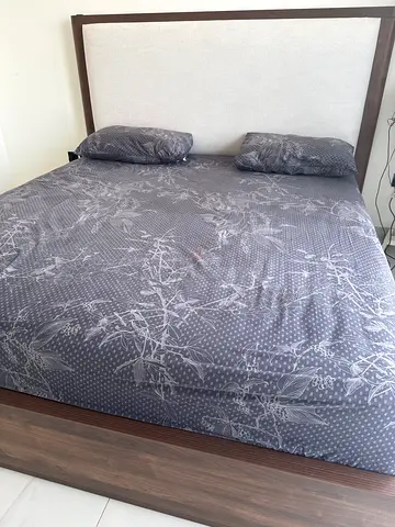 Wooden Double Bed Frame with Mattress and Headboard - Good Condition
