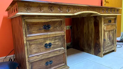 Solid Wood Carved Executive Desk with Drawers