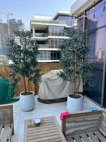 Pair of Tall Artificial Olive Trees in grey Pots - Perfect for Balcony/Patio