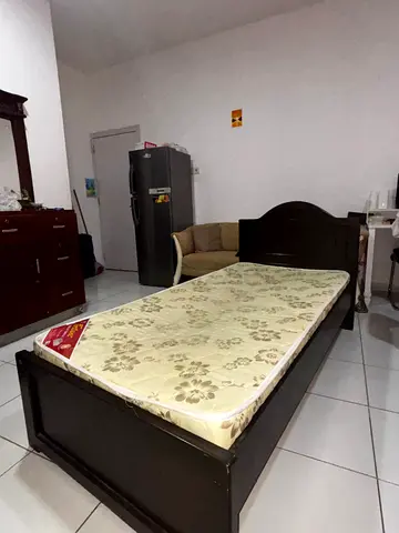 Single wooden bed frame with mattress - dark brown