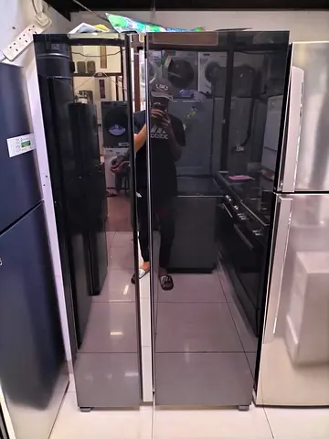 Hitachi latest model side by side refrigerator freestanding black glass