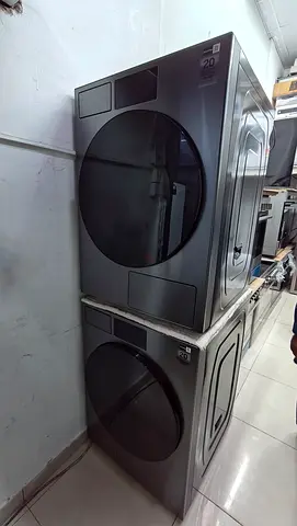 Stacked Samsung Front Load Washer and Dryer - 26/17kg Dark Silver