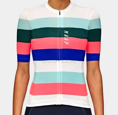 MAAP Women's Short Sleeve Striped Cycling Jersey - Size Medium (White/Multi)