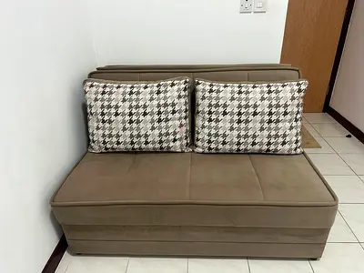 Compact 3 seater convertible sofa bed in beige - good condition
