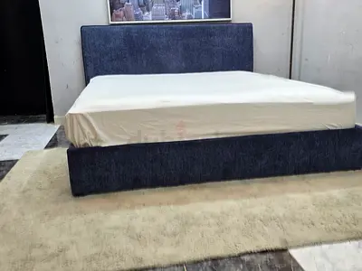 King size Bed Frame with Upholstered Headboard - Dark Blue