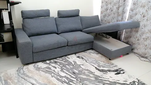 Grey 3-Seater Sofa bed with Storage and Adjustable Headrests