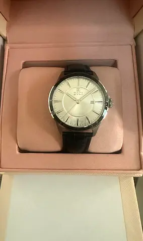 Dici men's classic leather strap wristwatch with date