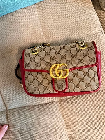 Original Gucci bag GG Marmont Small Shoulder Bag - Beige/Red