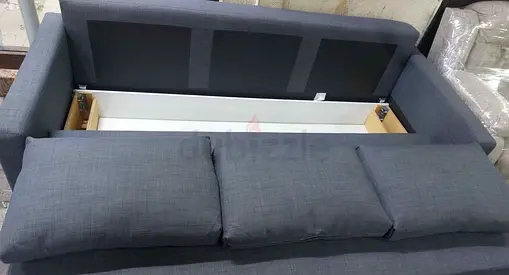 Grey fabric 3-seater sofa with storage, good condition