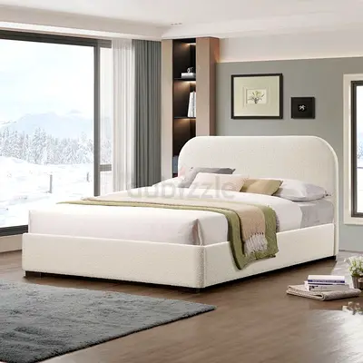 Modern White Boucle Upholstered Bed Frame