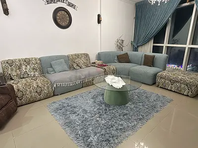 Large L-shaped Modular Sofa Set with Glass Coffee Table