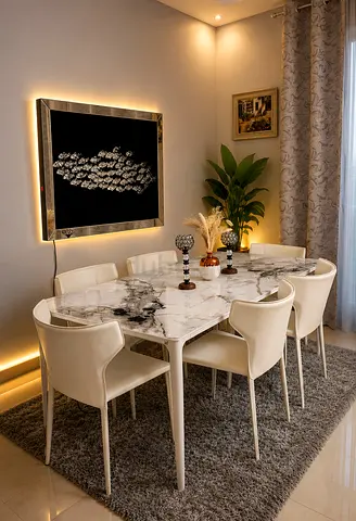 THE ONE STONETOP DINING TABLE AND THE ONE CHAIRS