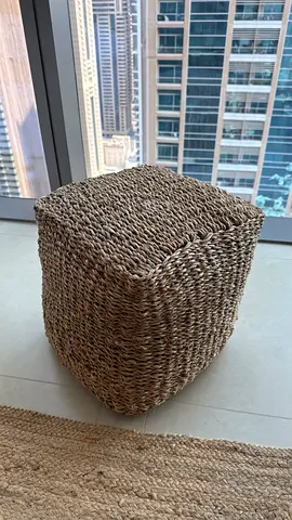 Handwoven Seagrass Cube Ottoman / Pouf