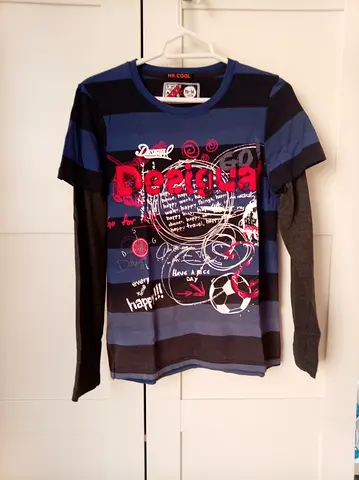 DESIGUAL Boys long-sleeve layered look graphic T-shirt - size M/ 13-14 years