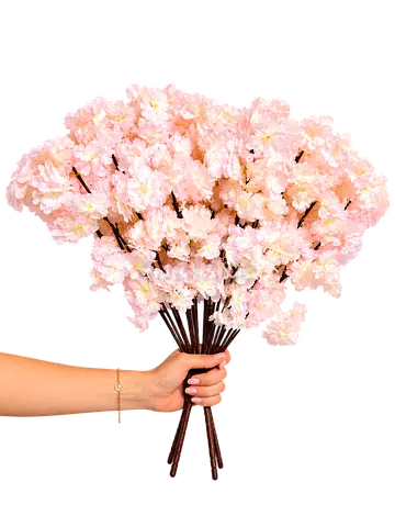 Set of 4 High-Density Artificial Cherry Blossom Bunches — Baby Pink