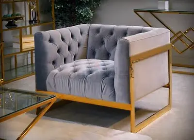 Pan Home Lifespan Tuxedo Armchairs (Grey Velvet / Gold Frame) Set of 3 - CHECK DESCRIPTION