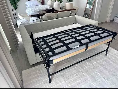 Light grey fabric sofa with pull-out bed frame (good condition)