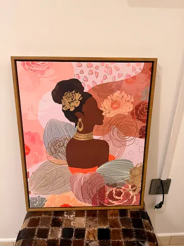 Framed Floral Portrait Art Print — Warm Pink Tones