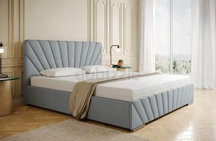 Modern upholstered king-size bed frame with padded headboard