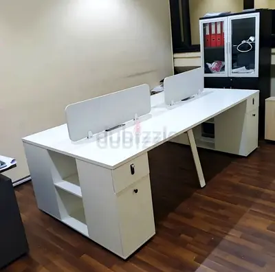 White 4-Seater Office Workstation Desk with Storage and Modesty Panels