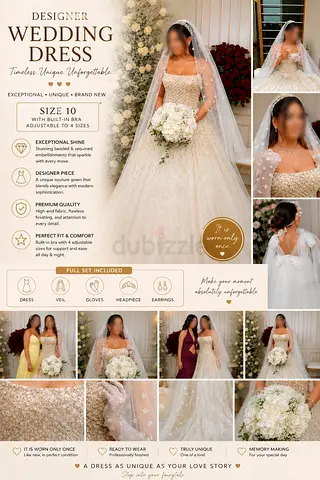 Designer shiny Wedding Dress, with Veil & Gloves - Ready to Wear