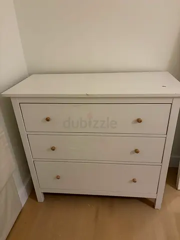 White 3-Drawer Wooden Chest of Drawers - Good Condition. Ikea Hemnes