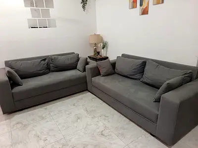 Pair of Grey 3-Seater Sofas in Good Condition