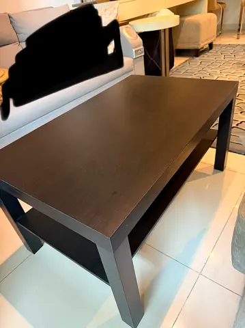 Dark Wood Coffee Table with Lower Shelf - Solid Simple Design