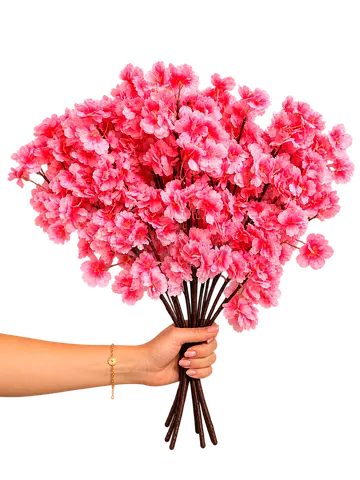 Set of 4 High-Density Artificial Cherry Blossom Bunches — Pink