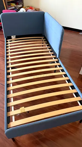 Single bed frame with upholstered headboard and side rails - good condition, without matrass