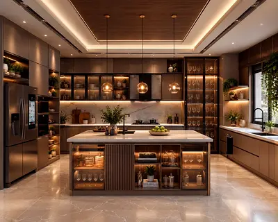 Modern luxury kitchen with island and built-in cabinetry