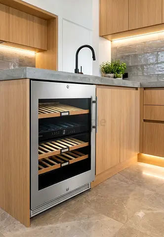 Liebherr Stainless Steel Dual-Zone Wine Cooler – Glass Door & Wooden Shelves