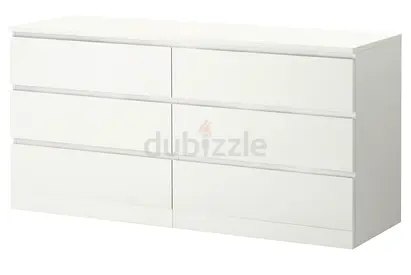 White 6-Drawer Dresser KULLEN IKEA 140x40x70 / Chest - Modern, Good Condition