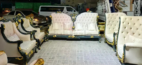 Classic white and gold 7-piece living room sofa set - good condition