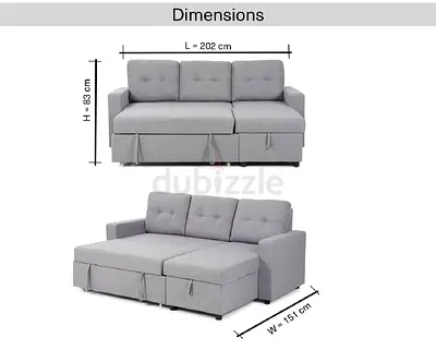 Grey L-shaped Sofa Bed with Storage - Compact 3-seater