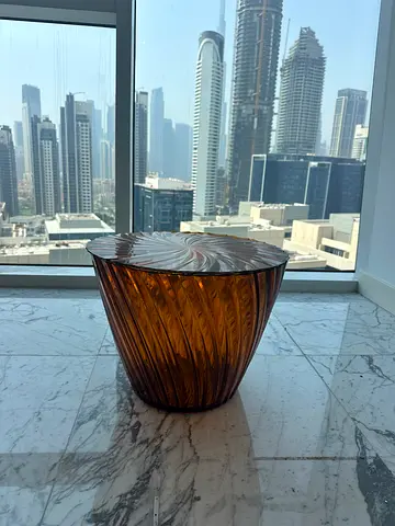 Two Amber acrylic Side Tables / Decorative Accent Tables